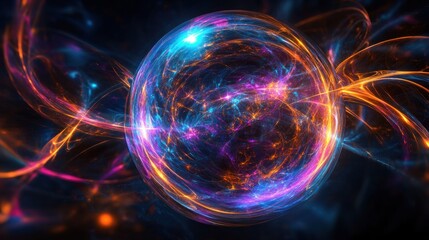 Obraz premium Luminous orb energy swirling dark space, abstract background, science fiction
