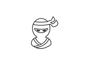 A ninja drawn in smooth line art, wearing a headband and mask, set against a plain backdrop.