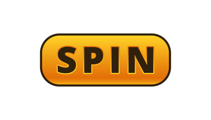 A rectangular yellow button with rounded corners. the word spin is written in bold black letters.
