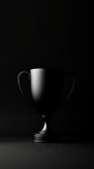 A black trophy cup sitting on top of a table