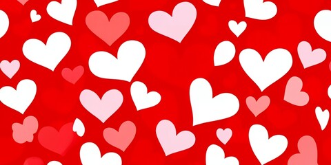 Romantic Red Background with Scattered White Pink Red Hearts Pattern