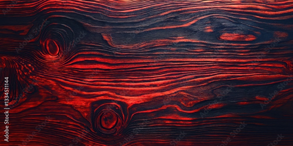 Poster a close up of a piece of wood with a red and black pattern