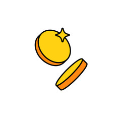 Simple gold coin with a small open lid. features bright color, shine, and minimalist design.