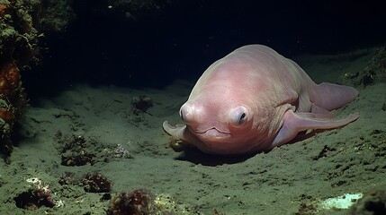 A blobfish resting on the deep-sea floor