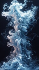 Teal Blue Smoke and Mist Veil Abstract Art with Glittering Dust Particles on Dark Background