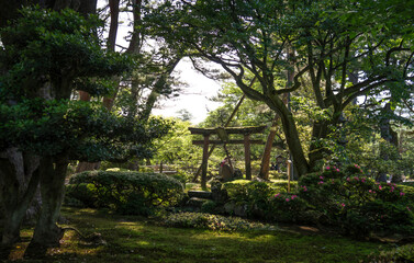 Jardín tradicional de Japón. Kenrokuen de Kanazawa.