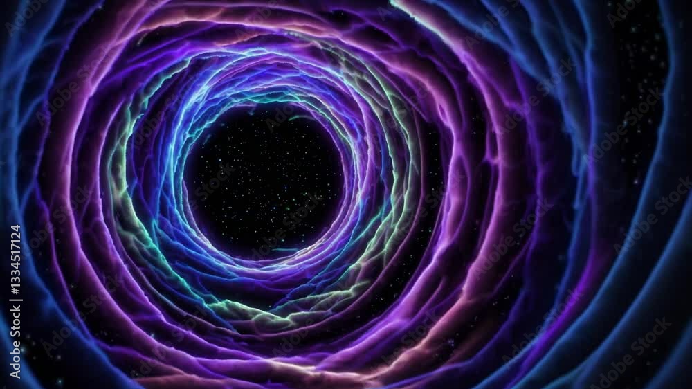 Wall mural vibrant neon rings swirling through starry cosmic space, generating mesmerizing vortex movement with