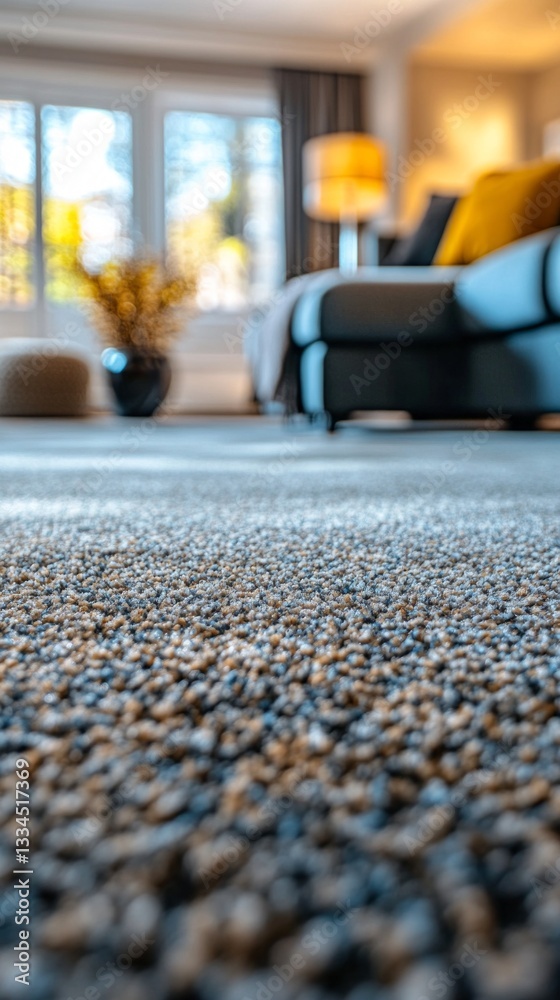 Poster a plush carpet covers the floor of a stylish living room where soft afternoon light spills in throug