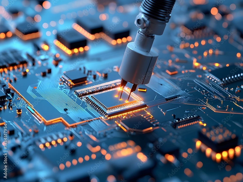 Poster close-up of a computer microchip circuit.