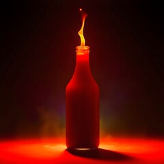 Fiery Spirit: An alluring and stylized image features a glass bottle with a flame emanating from its opening, evoking an air of mystique, danger, and bold taste.