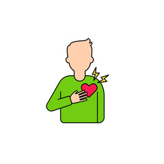 The cartoon figure holds a heart symbol near its chest. it suggests love, emotions, or health focus.