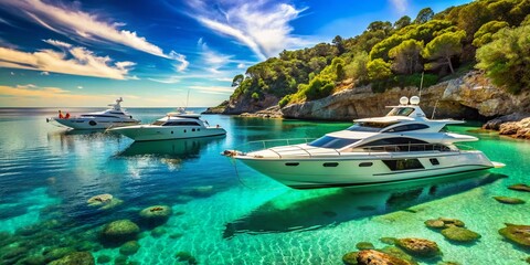 Obraz premium Luxurious Yachts & Coastal Beauty: Stunning Mediterranean Seascape