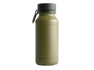 Isolated Olive Green Water Bottle with Black Cap on Transparent Background