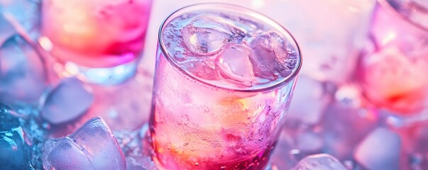 Vibrant cocktails served in glasses filled with ice, showcasing a stunning mix of colors