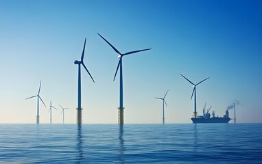 Wind turbines generating renewable energy offshore.