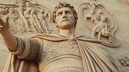 Obraz premium Majestic Roman Emperor Statue Detail Historic Site Sculpture Art Sunlit Environment Close-Up View Cultural Legacy