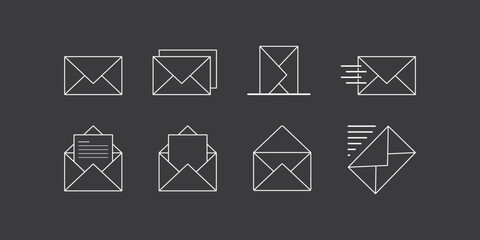 Mail icon set. Email and letters icons. Vector illustration.