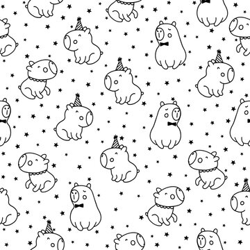 Happy capybaras seamless pattern. Doodle style