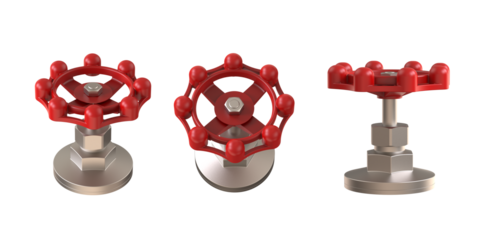 Brass gate valve with red. Faucet valve gate valve handle. Gate valve on transparency background