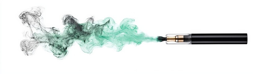 Fototapeta premium An elegant vape pen exhaling colorful green smoke, symbolizing modern lifestyle choices and alternative smoking.