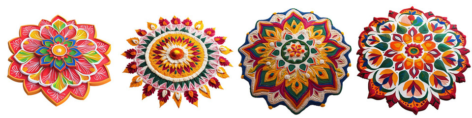 set of Beautifully decorated Alpona design for the celebration of Pohela Boishakh, colorful and aesthetic Alpona design for the occasion of Pohela Boishakh, on a transparent backgrounds