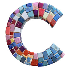The letter C made of multicoloured tiles.