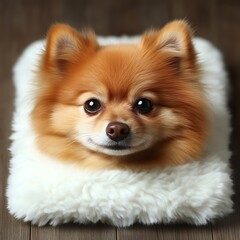 Obraz premium Fluffy Pomeranian resting on plush pad