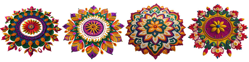 set of Beautifully decorated Alpona design for the celebration of Pohela Boishakh, colorful and aesthetic Alpona design for the occasion of Pohela Boishakh, on a transparent backgrounds