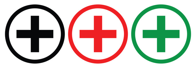 Obraz premium Plus icon set. Addition symbol. Cross sign isolated. First aid symbol. Vector illustration