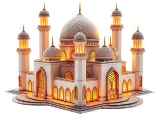 Majestic Mosque Architecture with Glowing Windows and Dome Structure