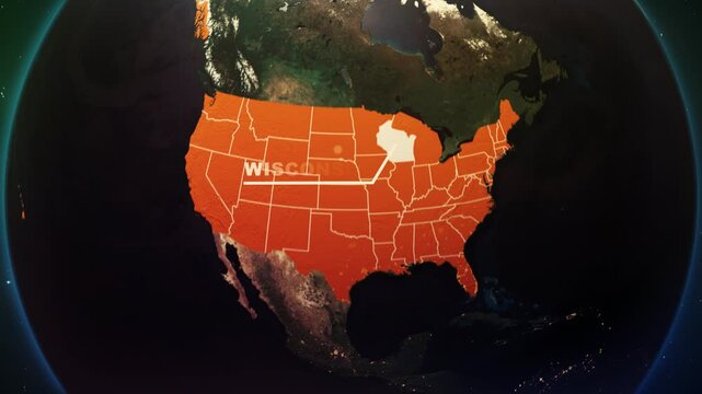 Wisconsin US State Satellite Map Animation V1