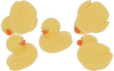 A set of 3D illustrations of ducks from various angles
