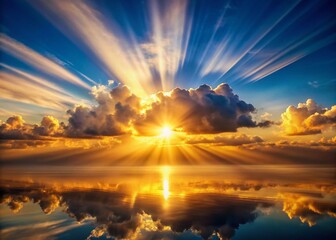 Fototapeta premium Majestic Sunbeam Illuminating Serene Horizon at Dawn - Nature Landscape Photography