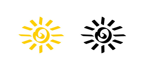Two abstract sun symbols sit side by side showing a unique design with swirling centers.