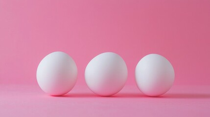 Fototapeta premium Minimalist composition with three white spheres on pink background