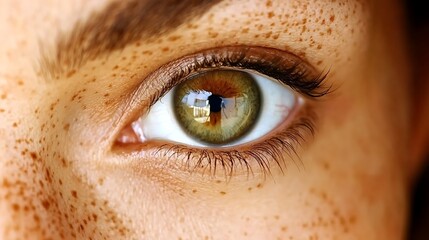 Obraz premium Close-up of a hazel eye with freckles.