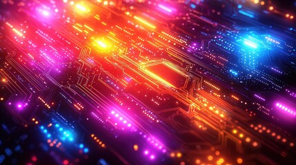 Fototapeta premium Vibrant Abstract Representation of Futuristic Technology with Bright Lights and Circuit Patterns