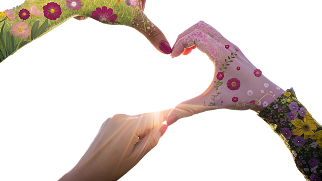 Creative International Women's Day Artwork with Floral Hands and Heart Shape on Transparent Background