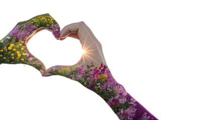 Creative International Women's Day Artwork with Floral Hands and Heart Shape on Transparent Background