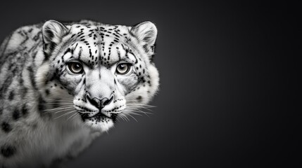 Obraz premium Close-Up of Majestic Snow Leopard Staring Intently with Striking Features and Unique Markings