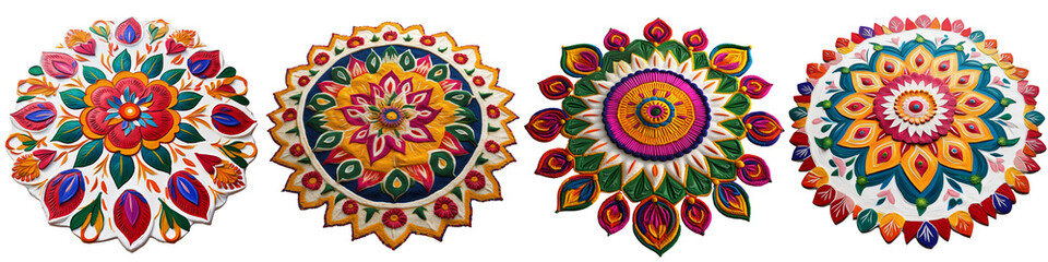 set of Beautifully decorated Alpona design for the celebration of Pohela Boishakh, colorful and aesthetic Alpona design for the occasion of Pohela Boishakh, on a transparent backgrounds
