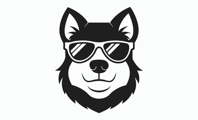 Dog head sunglasses silhouette, dog head wearing sunglass silhouette, dog with glasses icon vector 