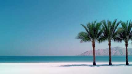 Tranquil Beach Scene  Palm Trees  White Sand  Ocean View