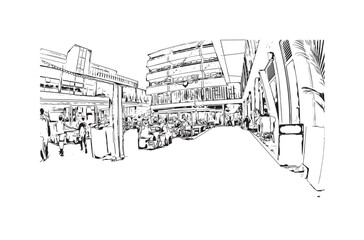 Latest building view with landmark of Christchurch city of New Zealand. Hand drawn sketch illustration in vector