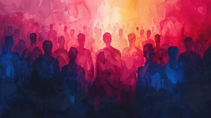Loneliness in the Crowd Watercolor Concept Banner Illustration