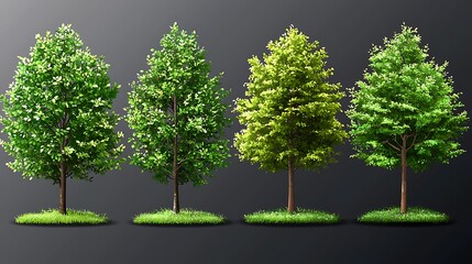 Obraz premium Four Different Types of Green Trees Displayed on a Gray Background