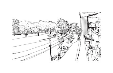 Latest building view with landmark of Christchurch city of New Zealand. Hand drawn sketch illustration in vector