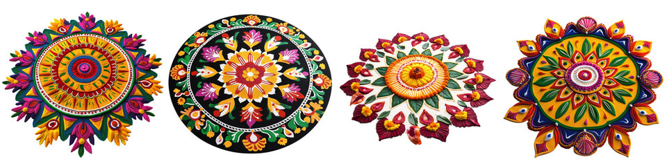 set of Beautifully decorated Alpona design for the celebration of Pohela Boishakh, colorful and aesthetic Alpona design for the occasion of Pohela Boishakh, on a transparent backgrounds