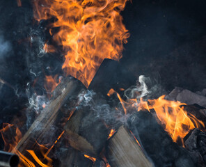 Burning logs in a fire
