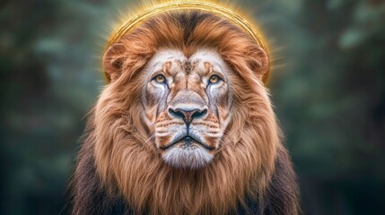 Naklejka premium Majestic Lion with Golden Halo Strength Power Wildlife Faith